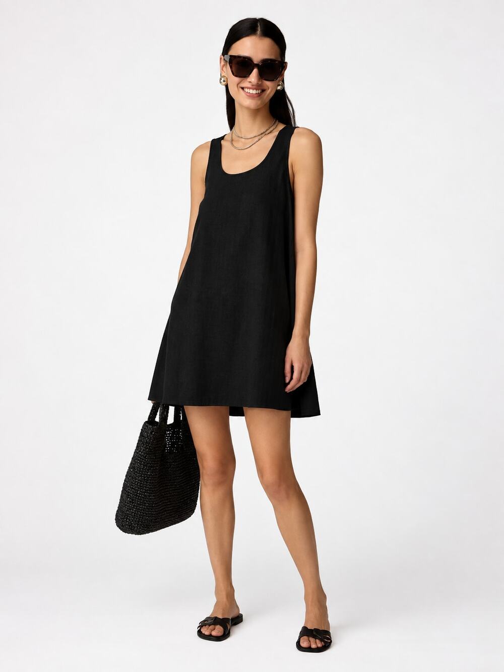 J. Crew Scoopneck Shift Dress in Cotton Poplin Black CA662 Size M